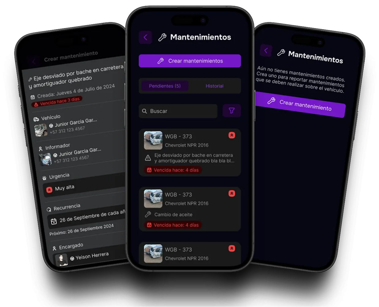 Imagen que muestra la pantalla del modulo de Mantenimientos y Incidentes