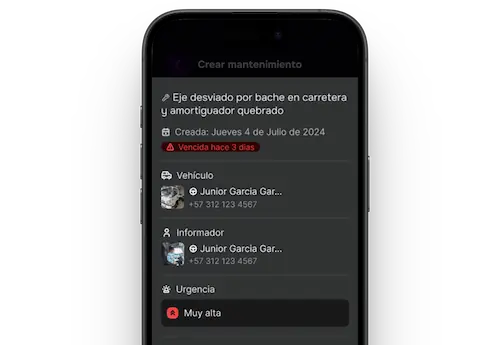 Imagen que muestra la pantalla del modulo de Mantenimientos y Incidentes